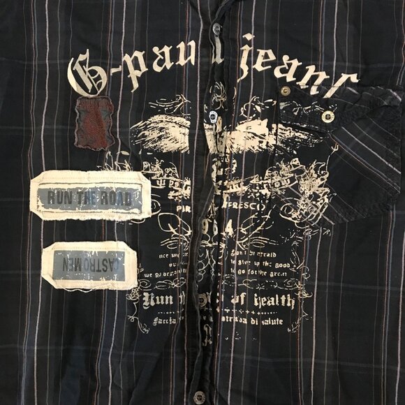 G-Paul Jeans XXL Mens Long Sleeve Button Down Shirt Cotton Black Gray Plaid - Picture 2 of 8